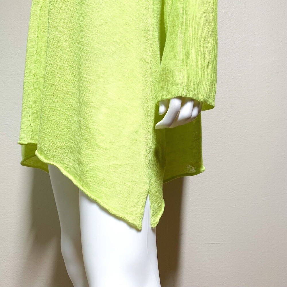 OSKA 100% Linen Lime Green Knit Tunic Sweater 2 US 8/10 Long Sleeve Cowl Neck - Picture 3 of 7